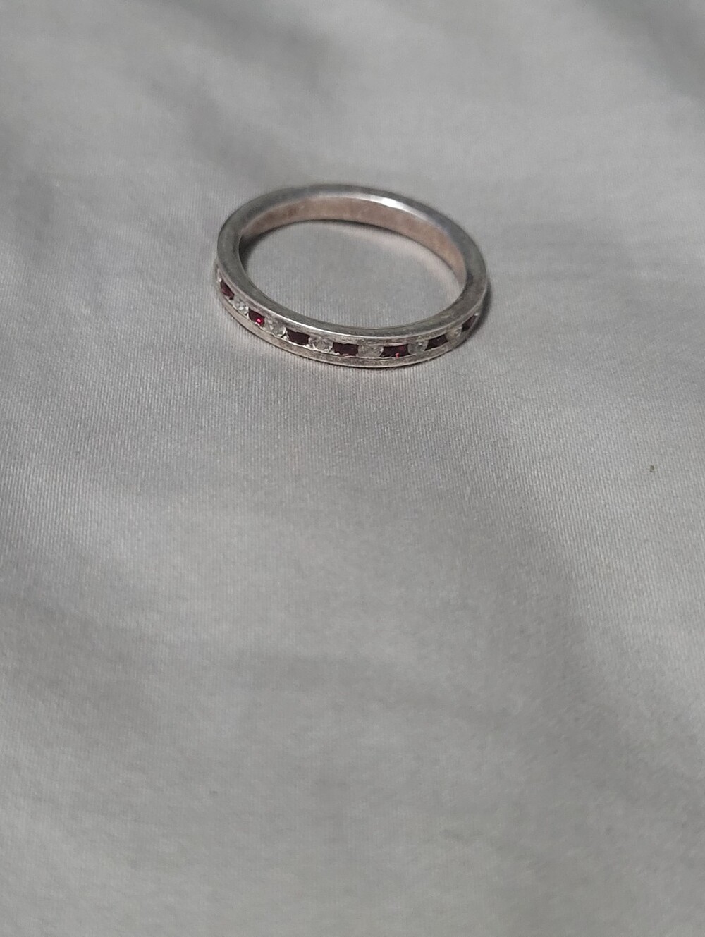Sterling Silver Red Stone Channel Set Stackable Ring